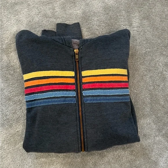 Aviator Nation Charcoal Hoodie with Multicolor Stripes - Picture 2 of 6